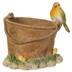 Robin on Rusty Pail Planter