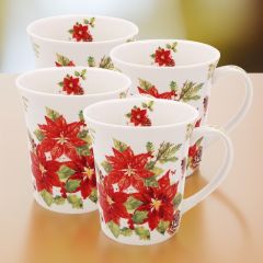 Set of Four Poinsettia Mugs