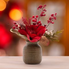 Faux Magnolia & Red Berries Arrangement