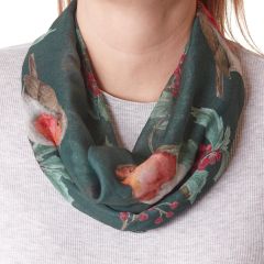 Festive Robin & Holly Green Scarf