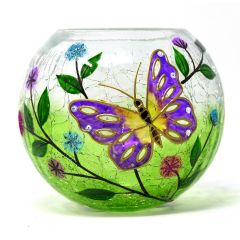 Butterfly Crackle Round Tea light Purple