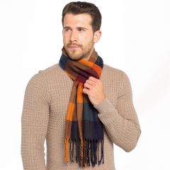 Rust & Mocha Mens Check Tassel Scarf