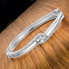 Rhodium Crystal Woven Bangle