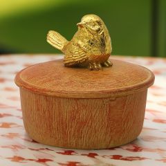 Wood Effect Trinket Box with Gold Bird