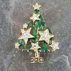 Christmas Tree Brooch with Stars