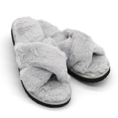 Grey Plush Crossover Slipper