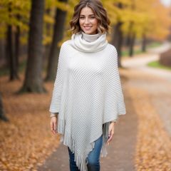 Winter White Collared Poncho