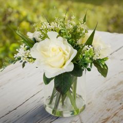 White Roses in Glass Vase