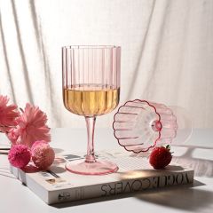 Set of Two Bright Pink Wine Glasses